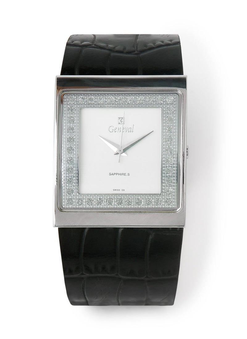 Geneval of Switzerland Leather Strap Analog Wrist Watch GLS044WWB - 34mm - Black  - Image 1