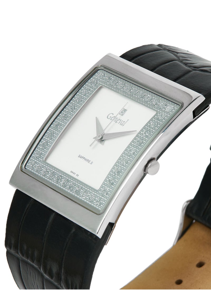 Geneval of Switzerland Leather Strap Analog Wrist Watch GLS044WWB - 34mm - Black  - Image 2