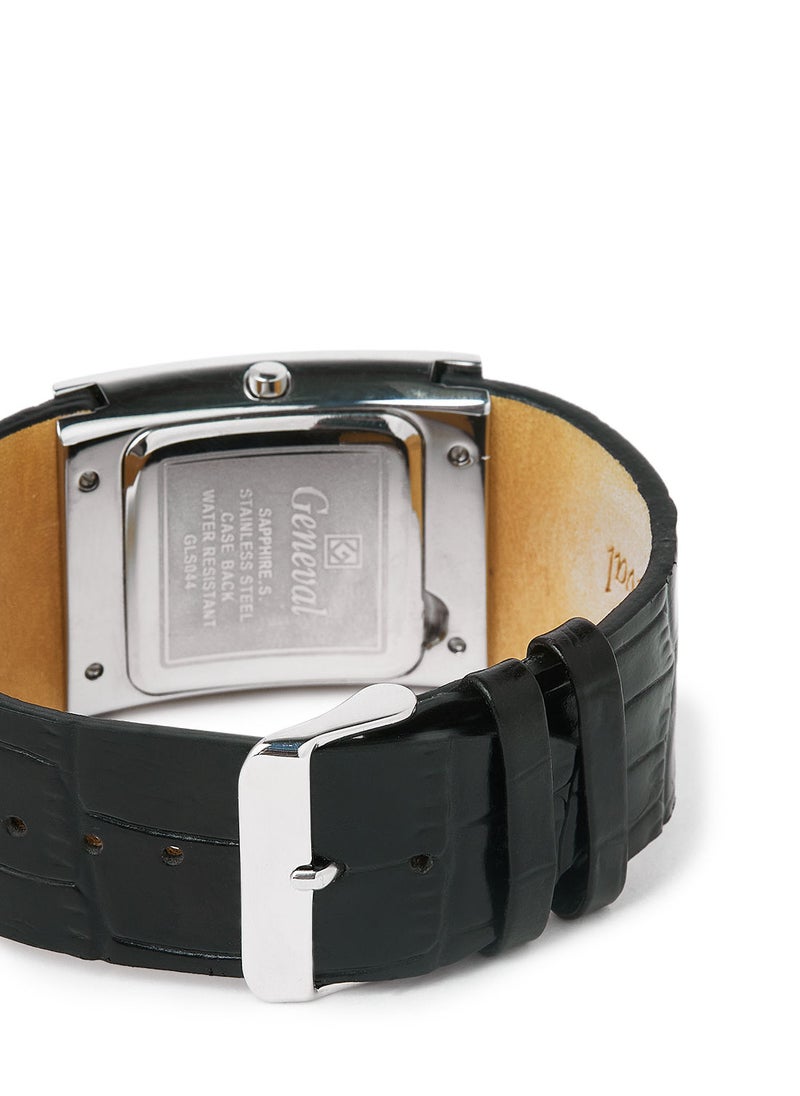 Geneval of Switzerland Leather Strap Analog Wrist Watch GLS044WWB - 34mm - Black  - Image 3