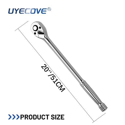 UYECOVE 1/2-Inch Drive Ratchet Wrench, 1/2 Ratchet Wrench Long Handle, Socket Wrench, 72-Tooth Quick-release Reversible Cr-Mo Head, Chrome Steel Made - 20''51cm - Image 3