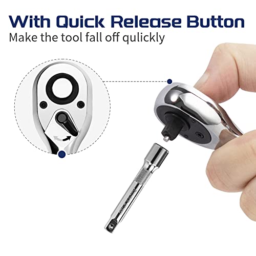 UYECOVE 1/2-Inch Drive Ratchet Wrench, 1/2 Ratchet Wrench Long Handle, Socket Wrench, 72-Tooth Quick-release Reversible Cr-Mo Head, Chrome Steel Made - 20''51cm - Image 5