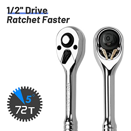 UYECOVE 1/2-Inch Drive Ratchet Wrench, 1/2 Ratchet Wrench Long Handle, Socket Wrench, 72-Tooth Quick-release Reversible Cr-Mo Head, Chrome Steel Made - 20''51cm - Image 4