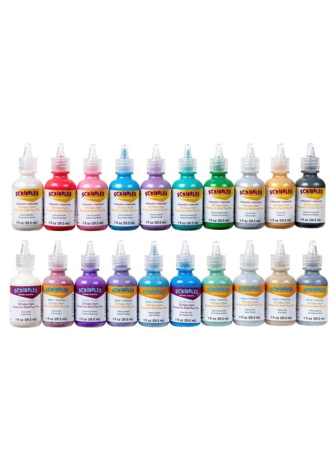 Scribbles Bulk Buy: Scribbles Glitter 3D Paint Glitter - Pack of 20 Glitter, Nontoxic & Permanent Dimensional Paints for Fabrics, T-shirts, Backpacks, Posters, Glass, Wood and More  - Image 3