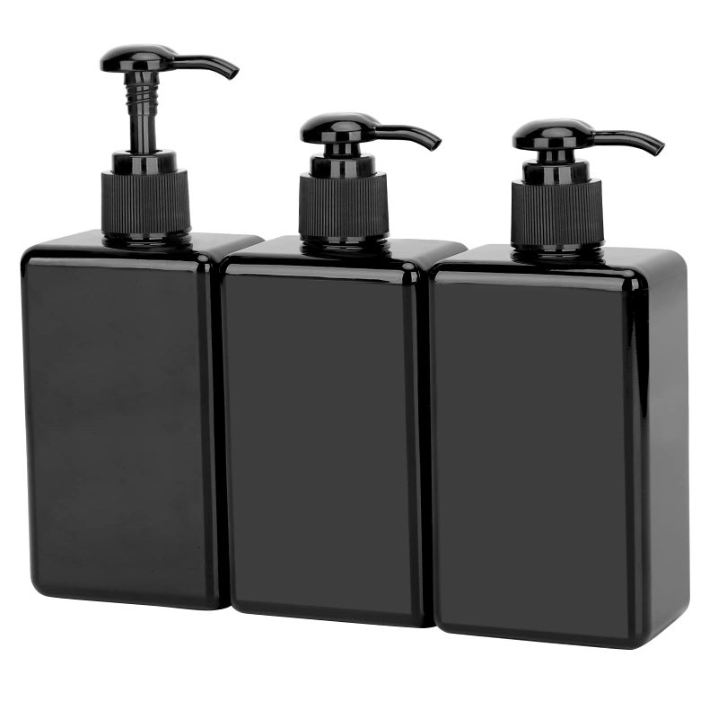 Suream Empty Shampoo Bottles with Pump 3Pack 95oz280ml Refillable Body Wash Dispensers for Shower Black Plastic Countertop Soap Bottle for Bathroom Kitchen Sink Hotle Salon