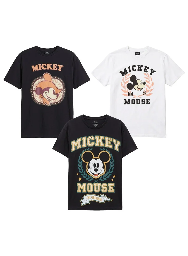 ديزني Disney Mickey Mouse Women's Graphic T-Shirt Pack of 3 | Official Mickey Mouse Short Sleeve Crew Neck Casual Tees | Soft Cotton Everyday Character T-Shirts for Women