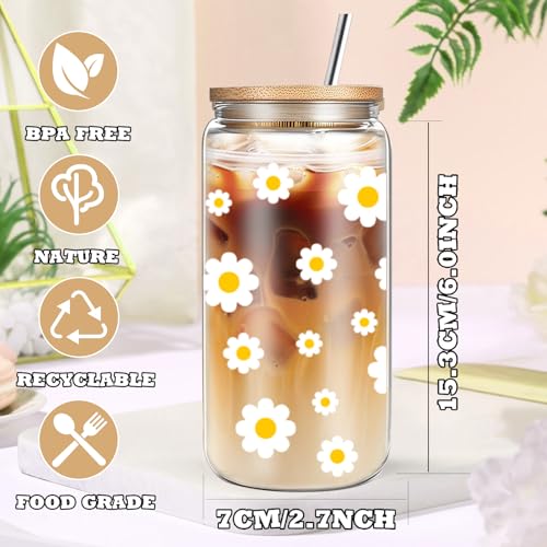 DHQH Birthday Gifts for Teen, Cute Inspirational Gift Daisy Presents Set Ideas for Sister Daughter Friends, Happy Birthday Gift Basket with Ice Glass Cup for Her (Beige) - Image 2