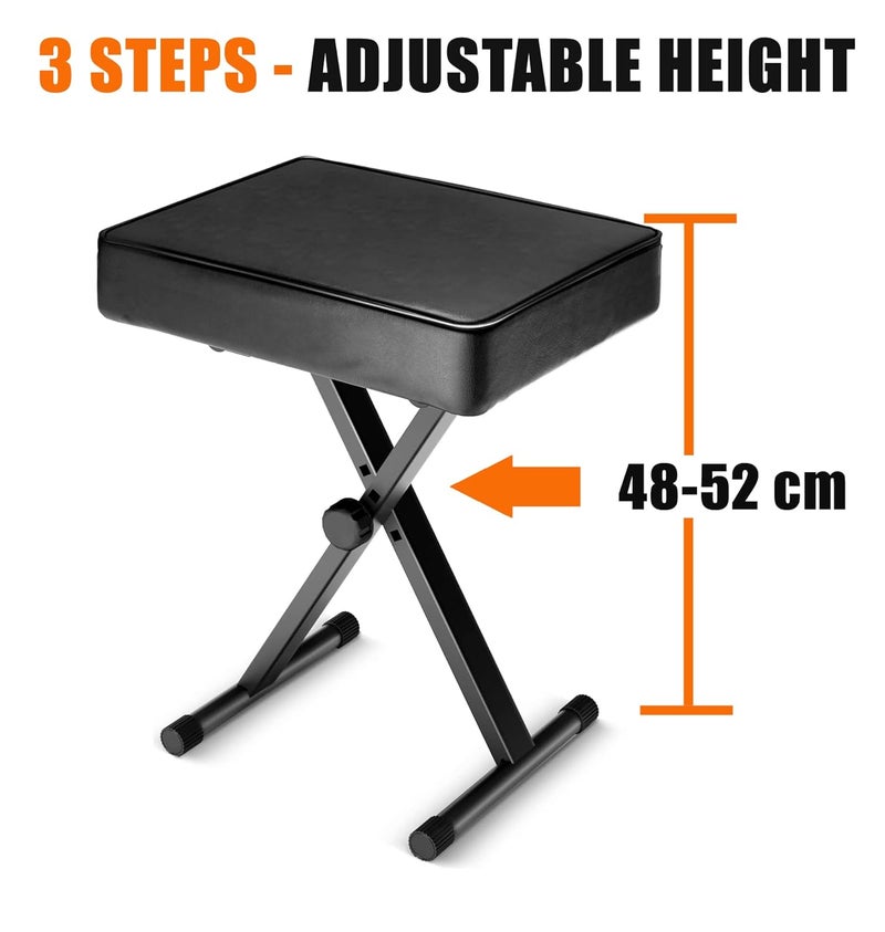Softline Pro SP50 Keyboard/Piano Bench Adjustable Collapsible X-Style Stool Chair Seat, 2.4 Inch Thickness High-Density Sponge, Non-Skid Design, Black - Image 2