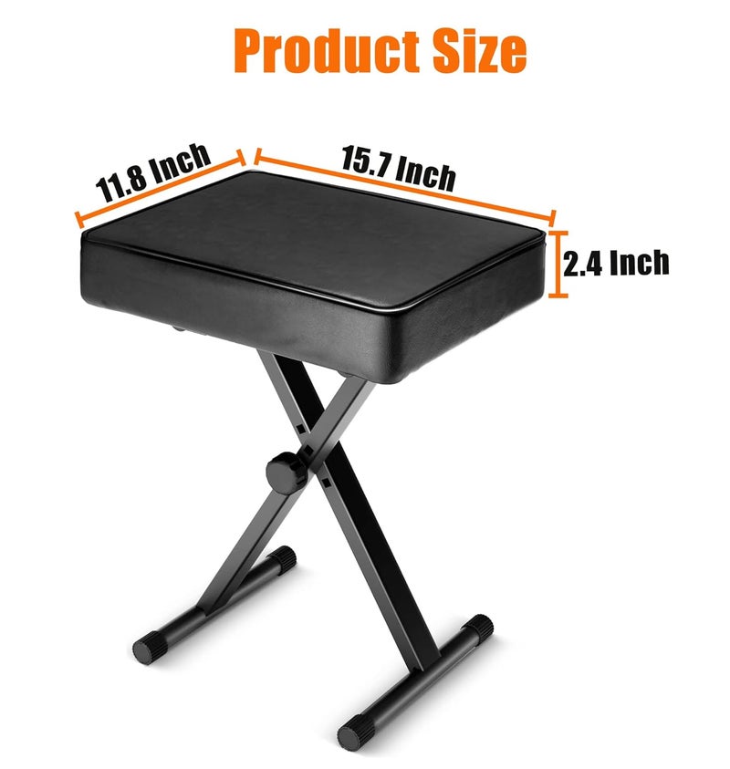 Softline Pro SP50 Keyboard/Piano Bench Adjustable Collapsible X-Style Stool Chair Seat, 2.4 Inch Thickness High-Density Sponge, Non-Skid Design, Black - Image 5