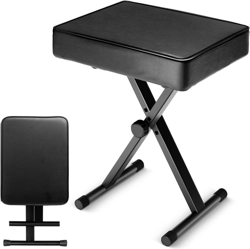 Softline Pro SP50 Keyboard/Piano Bench Adjustable Collapsible X-Style Stool Chair Seat, 2.4 Inch Thickness High-Density Sponge, Non-Skid Design, Black - Image 1