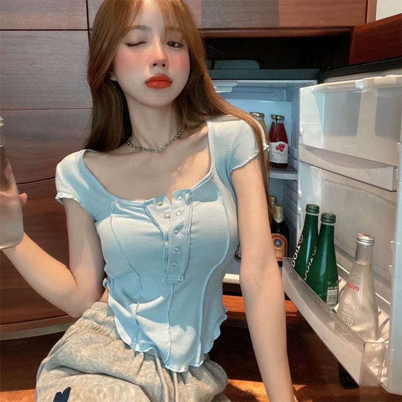 Cross-Border women's hot girls short sleeve T-shirt summer design sense of heart pure wind short jacket foreign trade wholesale eBay - Image 2