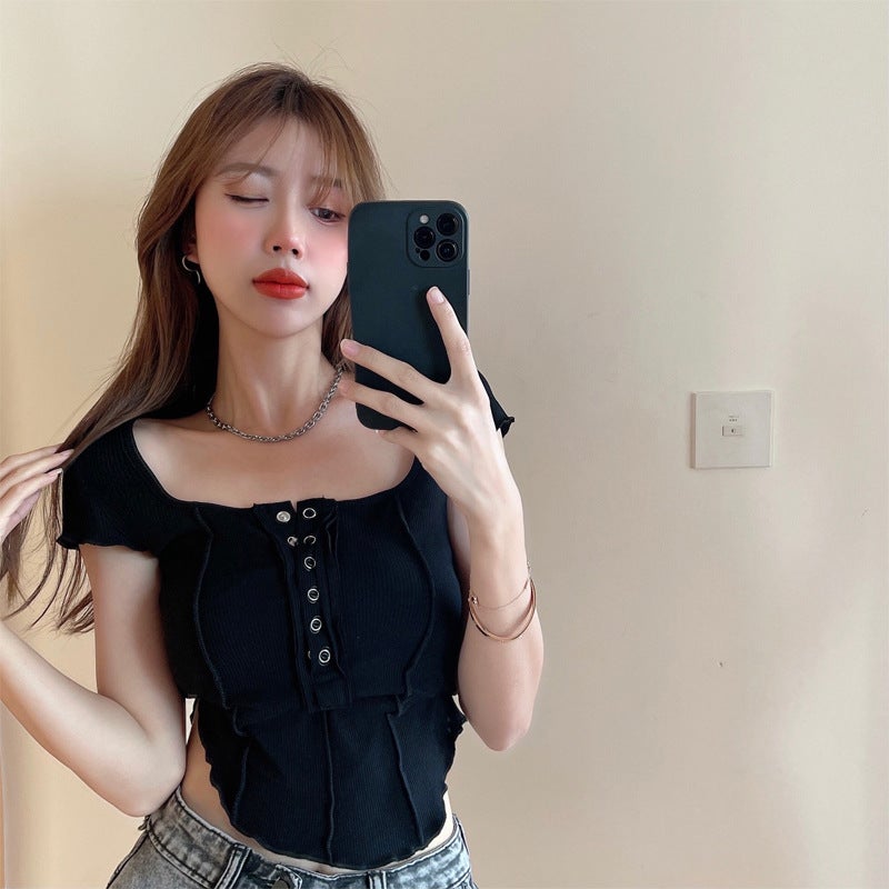 Cross-Border women's hot girls short sleeve T-shirt summer design sense of heart pure wind short jacket foreign trade wholesale eBay - Image 4