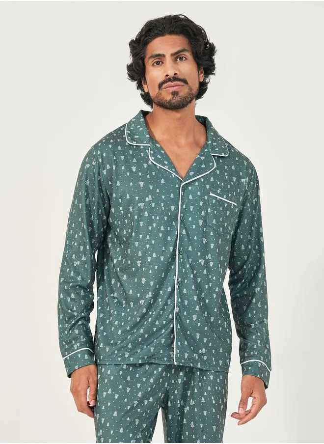 Styli All Over Print Long Sleeve Shirt & Open Hem Pyjama Set