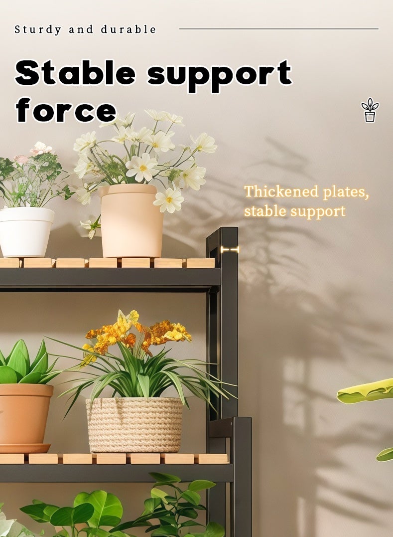 4 Tier plant stand outdoor, Height Adjustable, Potting Organizer with Pulley, Made with bamboo partitions and metal frame, easy assembly for indoor/outdoor - Image 3