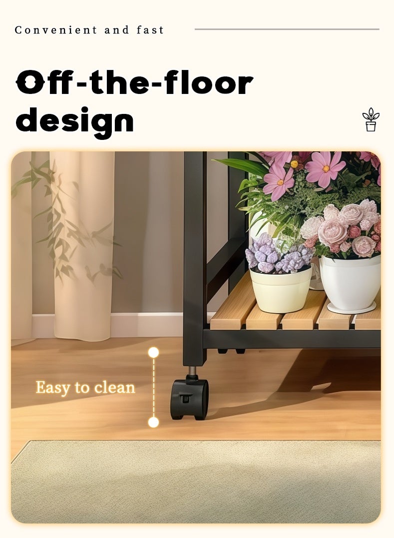 4 Tier plant stand outdoor, Height Adjustable, Potting Organizer with Pulley, Made with bamboo partitions and metal frame, easy assembly for indoor/outdoor - Image 4