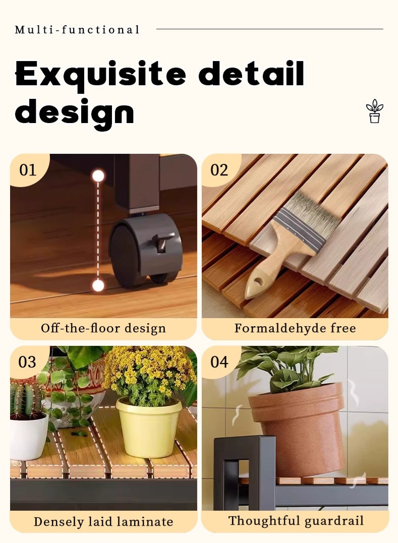 4 Tier plant stand outdoor, Height Adjustable, Potting Organizer with Pulley, Made with bamboo partitions and metal frame, easy assembly for indoor/outdoor - Image 2