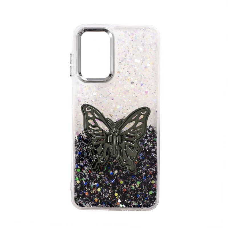Back Cover Compatible With Samsung A15,  Hard Cover With Soft Edges, Colored Glitter And Camera Protection - Black