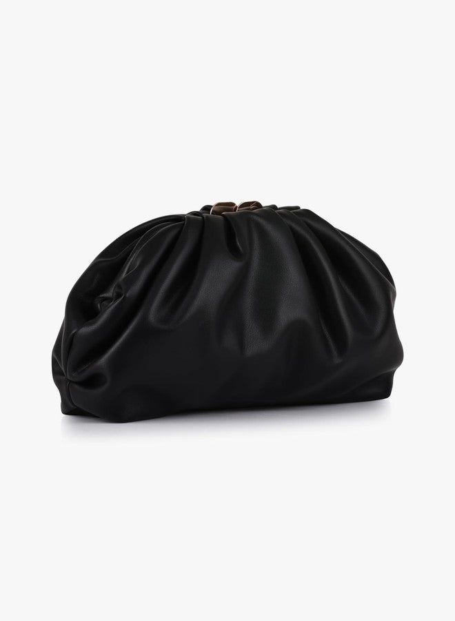 Kazo Women’s Faux Leather Ruched Clutch Bag with Chain Sling | Soft Evening Handbag for Party & Wedding | Black - Image 3