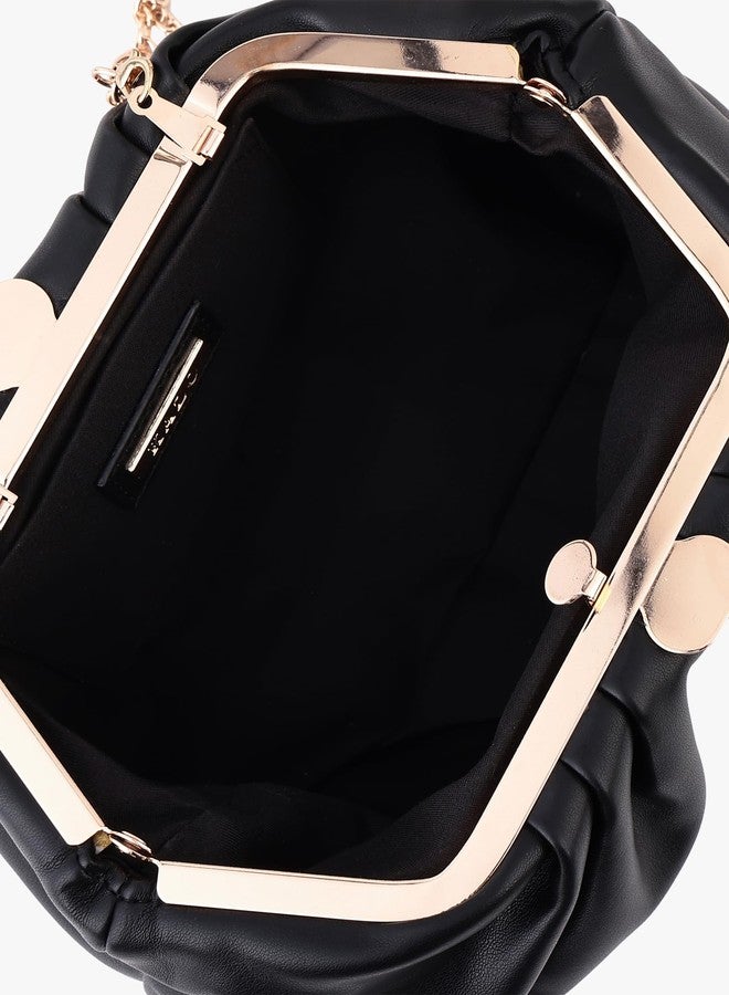 Kazo Women’s Faux Leather Ruched Clutch Bag with Chain Sling | Soft Evening Handbag for Party & Wedding | Black - Image 5