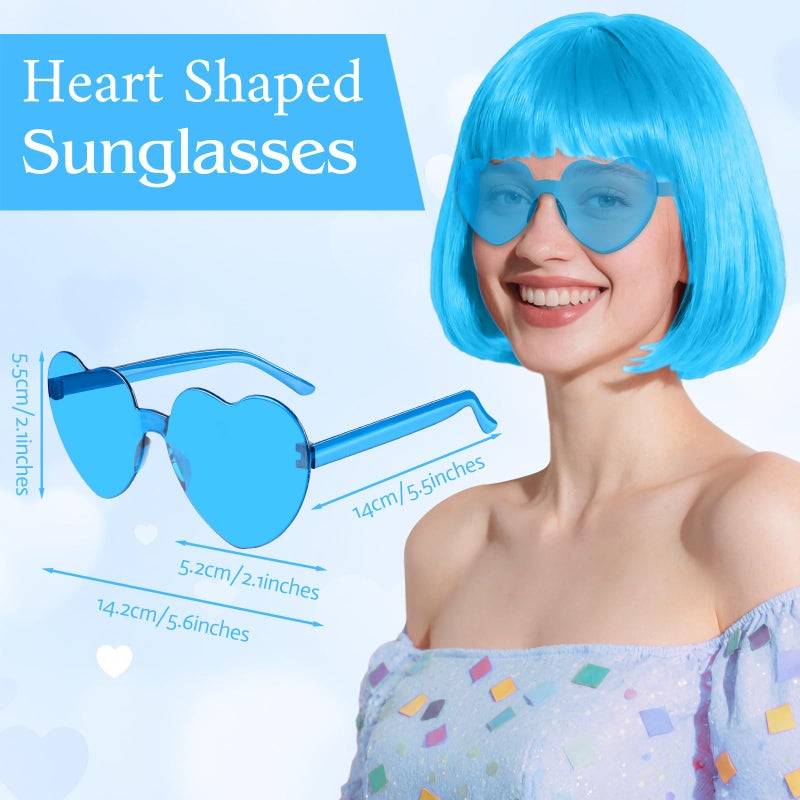 PLULON Hot Pink-Color Bob Wig with Heart Sunglasses Neon Colored Party Wig - Image 5