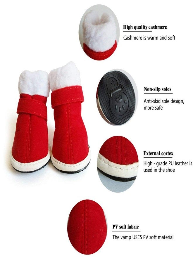 URBEST 2 Pairs Santa Red Detachable Closure Christmas Puppy Cute Dog Winter Shoes Boots (5#, Red) - Image 3