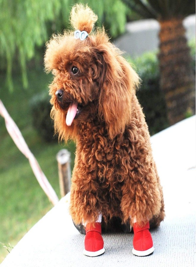 URBEST 2 Pairs Santa Red Detachable Closure Christmas Puppy Cute Dog Winter Shoes Boots (5#, Red) - Image 5