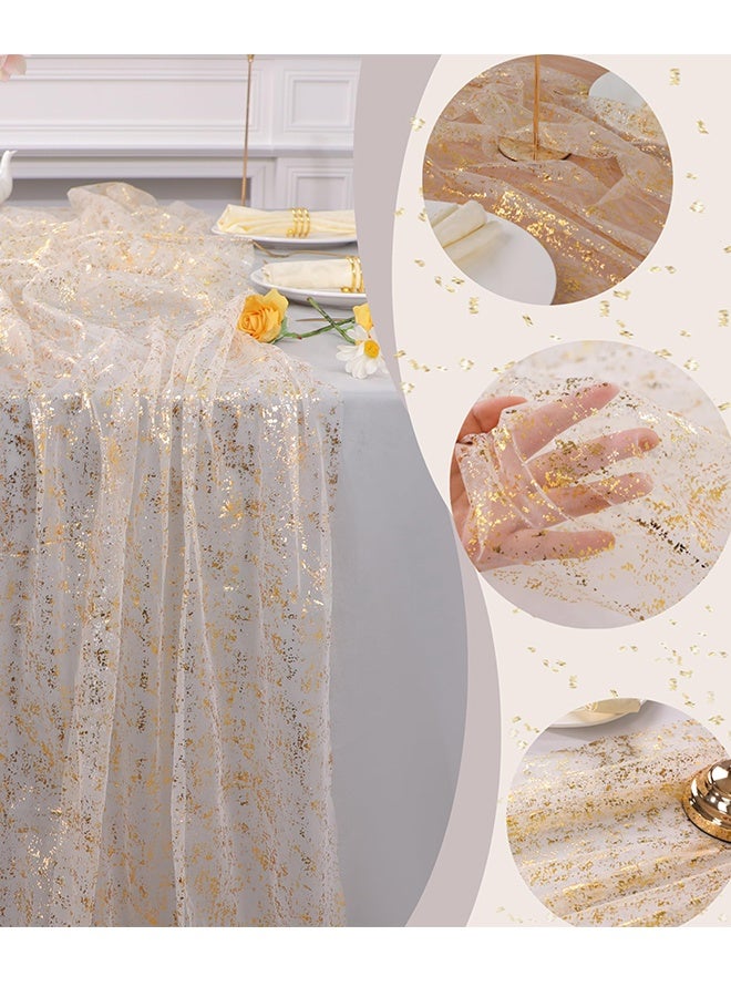 Gold Table Runner, Sheer Chiffon Tulle Cheesecloth Golden Sequin Glitter Metallic Foil, Gold Party Table Decorations Centerpiece for Wedding Birthday Bridal Baby Shower (70X300cm) - Image 3