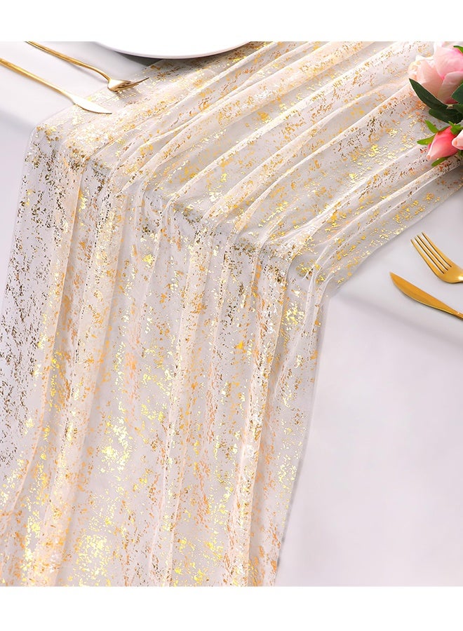 Gold Table Runner, Sheer Chiffon Tulle Cheesecloth Golden Sequin Glitter Metallic Foil, Gold Party Table Decorations Centerpiece for Wedding Birthday Bridal Baby Shower (70X300cm) - Image 1