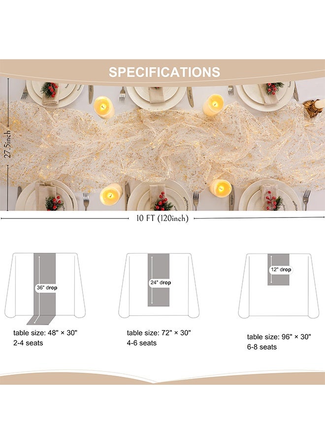 Gold Table Runner, Sheer Chiffon Tulle Cheesecloth Golden Sequin Glitter Metallic Foil, Gold Party Table Decorations Centerpiece for Wedding Birthday Bridal Baby Shower (70X300cm) - Image 5