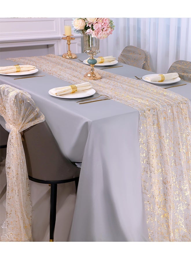 Gold Table Runner, Sheer Chiffon Tulle Cheesecloth Golden Sequin Glitter Metallic Foil, Gold Party Table Decorations Centerpiece for Wedding Birthday Bridal Baby Shower (70X300cm) - Image 2