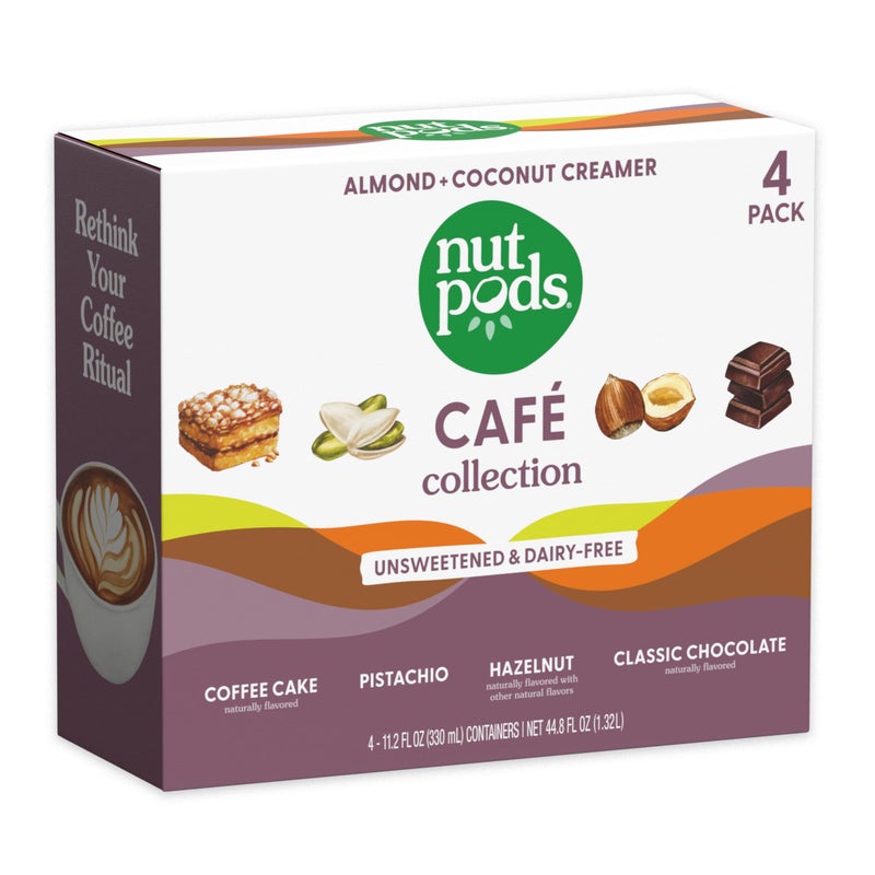 nutpods مجموعة كافيه ناتبودز - كريمير غير محلى خالي من منتجات الألبان بنكهات كيك القهوة بالفستق والبندق والشوكولاتة الكلاسيكية - كيتو - Whole30 - خالي من الجلوتين - غير معدل وراثياً - نباتي - خالي من السكر - كوشير - عبوة 4 - Image 3
