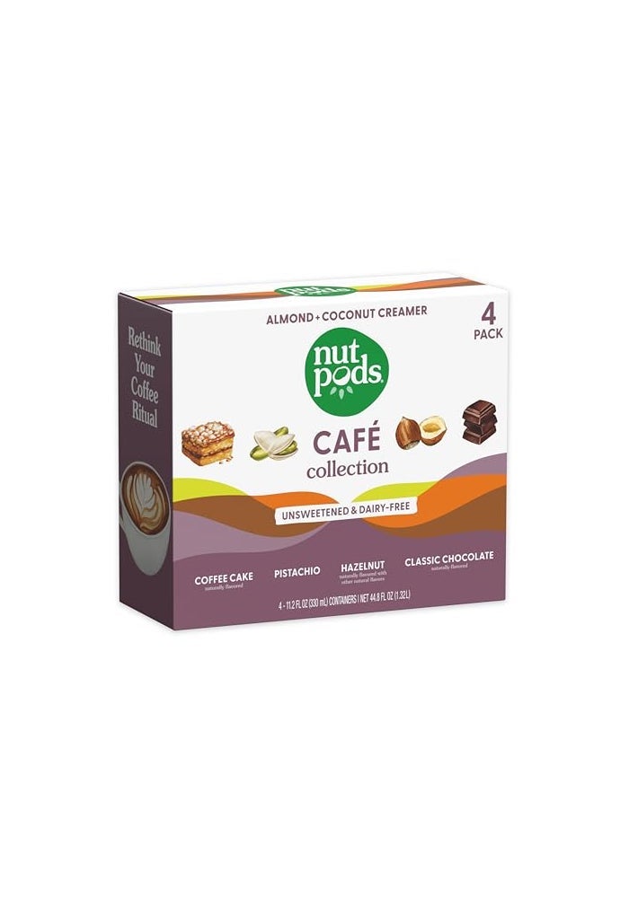 nutpods مجموعة كافيه ناتبودز - كريمير غير محلى خالي من منتجات الألبان بنكهات كيك القهوة بالفستق والبندق والشوكولاتة الكلاسيكية - كيتو - Whole30 - خالي من الجلوتين - غير معدل وراثياً - نباتي - خالي من السكر - كوشير - عبوة 4 - Image 1