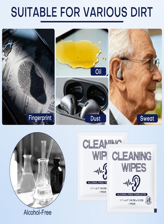 Zhjianup Hearing Aid Cleaning Wipes Individually Wrapped in Bulk, Audio Earbud Earplugs Towelettes Hearing Aids Travel Size Removal Earwax Cleaner Wipe for Headphone, Screen, Lens, 7.1 x 4.7 Inch (100 Pack) - Image 3