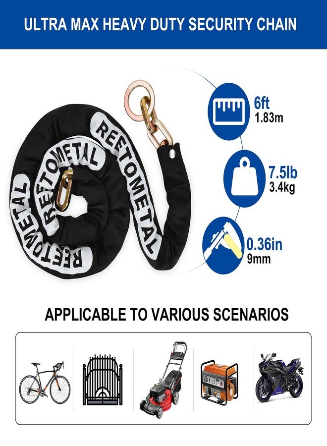 REETOMETAL Heavy Duty Security Chain, 6 Foot x 3/8" Thick Hardened Steel Cut Proof Anti-Theft Lock Chain for Motorcycles, Bicycles, ATVs, Trailers, Containers - Image 4