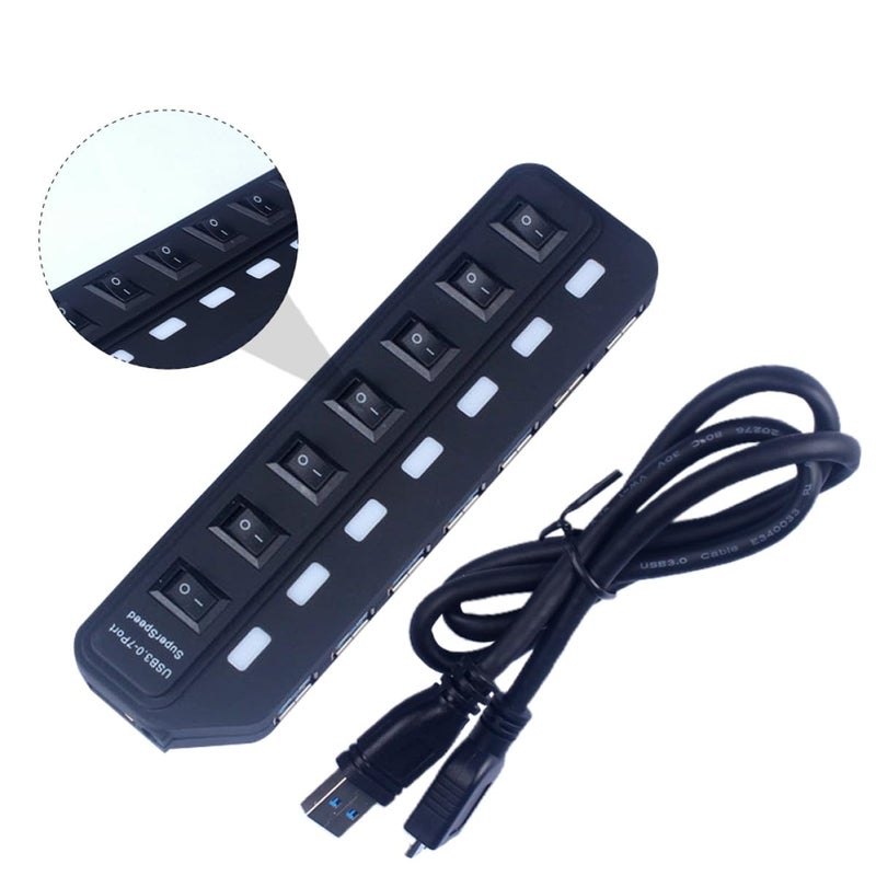 7 منفذ USB 3.0 محور محول توسيع نقل بيانات عالي السرعة للكمبيوتر المحمول سطح المكتب لون عشوائي - Image 5