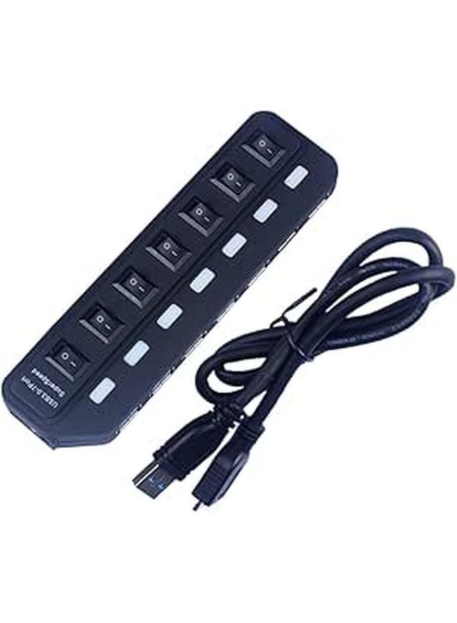 7 منفذ USB 3.0 محور محول توسيع نقل بيانات عالي السرعة للكمبيوتر المحمول سطح المكتب لون عشوائي - Image 1