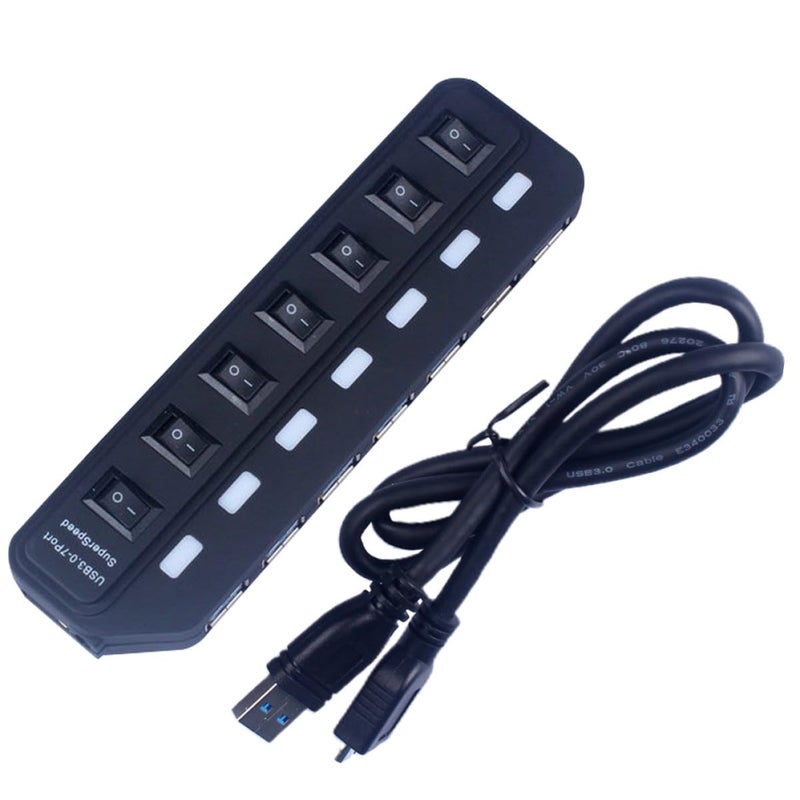 7 منفذ USB 3.0 محور محول توسيع نقل بيانات عالي السرعة للكمبيوتر المحمول سطح المكتب لون عشوائي - Image 2