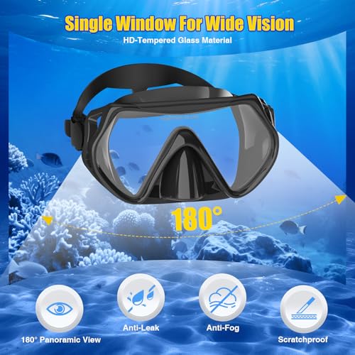 MELUMILU Dry Snorkel SetPanoramic Wide View AntiFog Scuba Diving MaskProfessional Snorkeling Gear for Adults Full Black - Image 3