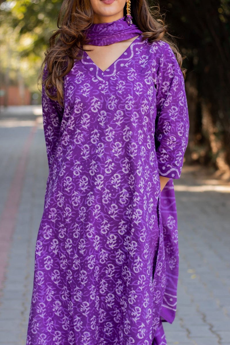 GoSriKi Women's Rayon Blend Printed Straight Kurta with Pant & Dupatta (Feedback-BEGANI-GS_S_Purple_Small) - Image 5