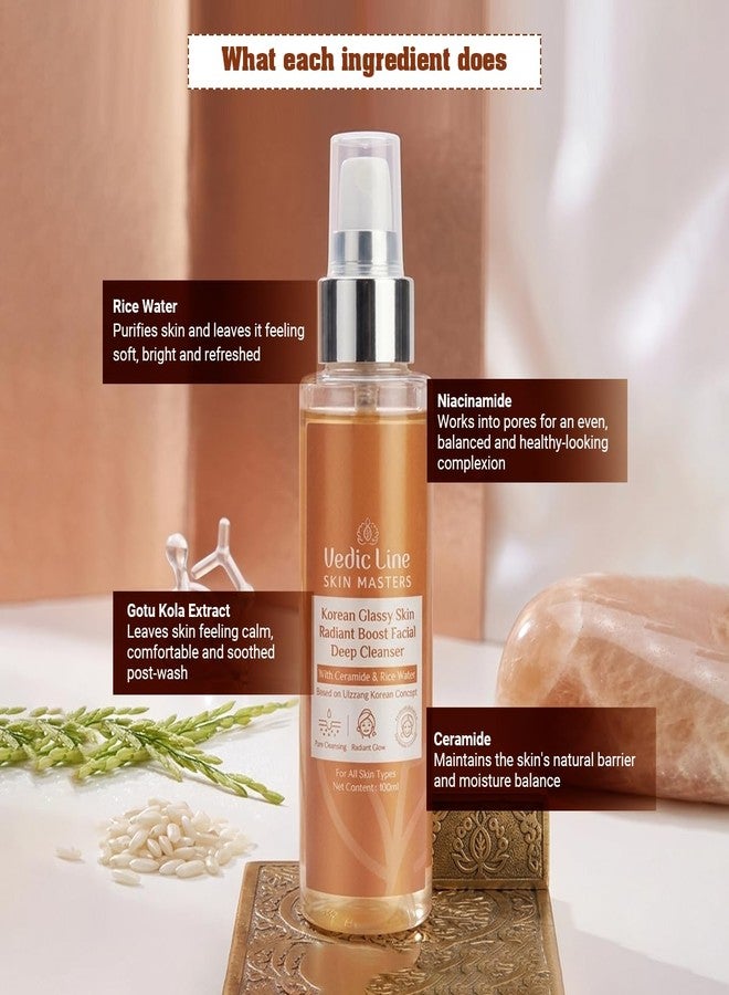 Vedic Line Vedicline Korean Glassy Skin Radiant Boost Facial Deep Cleanser with Rice Water, Niacinamide, Gotu Kola Extract & Ceramide Gentle Hydrating Face Wash for Fresh, Smooth & Hydrated Skin 100 ml - Image 3