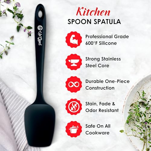 UpGood Silicone Spoon Spatula - 600ºF Heat-Resistant Non-Stick Rubber Spoonula | Use as Silicone Kitchen Scraper Utensil - Baking and Cooking Strong Stainless Steel Core | UpGood Kitchen Utensils, (Black) - Image 2