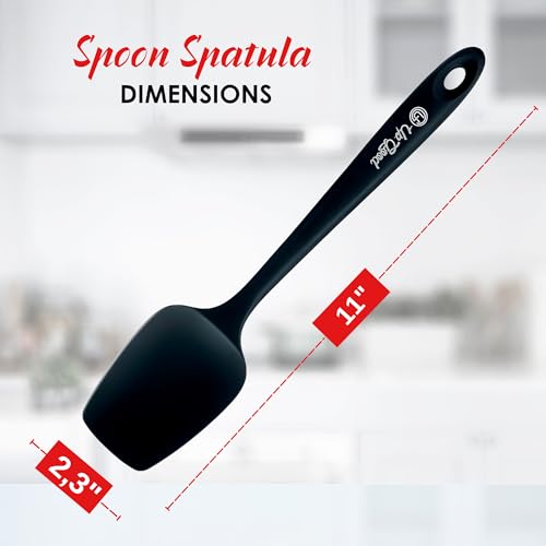 UpGood Silicone Spoon Spatula - 600ºF Heat-Resistant Non-Stick Rubber Spoonula | Use as Silicone Kitchen Scraper Utensil - Baking and Cooking Strong Stainless Steel Core | UpGood Kitchen Utensils, (Black) - Image 3