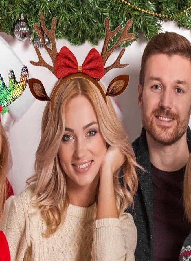 Mimeile Christmas Antlers Headband Brown Reindeer Ears Head Band for Women Cute Bow Hairband Xmas Holiday Hair Accessories Gift Costume Party Favors - Image 5