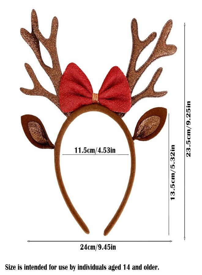 Mimeile Christmas Antlers Headband Brown Reindeer Ears Head Band for Women Cute Bow Hairband Xmas Holiday Hair Accessories Gift Costume Party Favors - Image 2