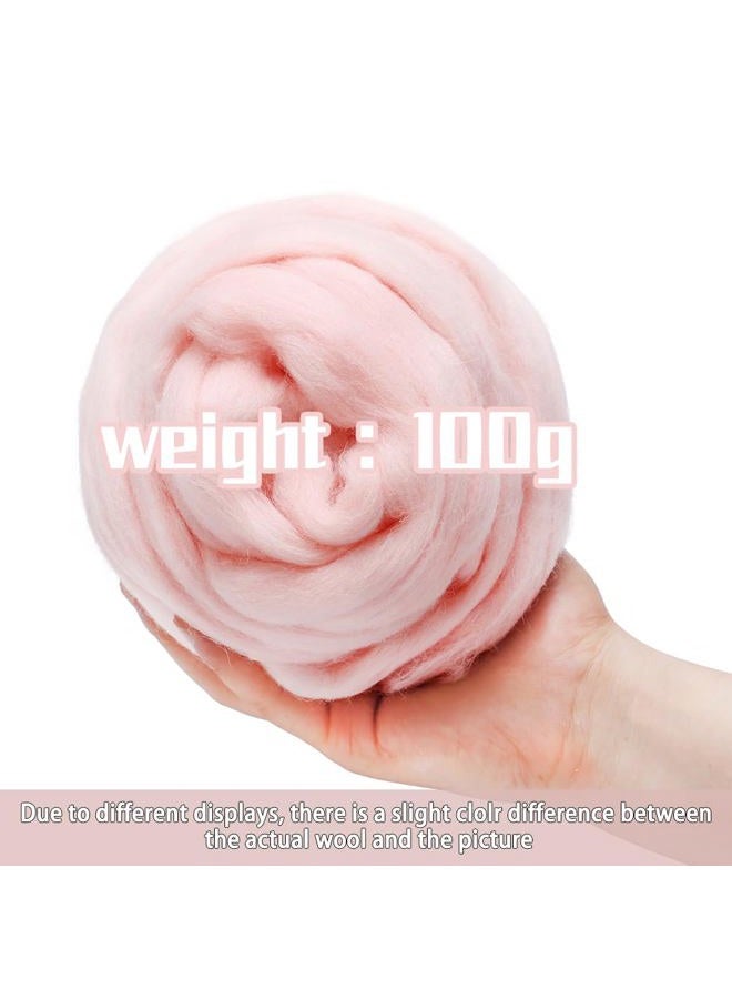 JUPEAN 3.53oz Wool Roving White Felting Wool Needle Felting Wool Wool Felting Supplies, Pure Wool, Chunky Yarn, Spinning Wool Roving for Needle Felting Wet Felting DIY Hand Spinning (meat pink) - Image 2