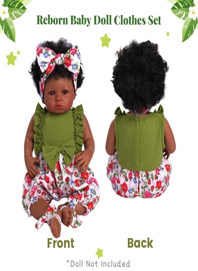 BABESIDE طقم ملابس دمية طفل حديث الولادة من بيبي سايد، مكون من 3 قطع، مناسب لدمى الأطفال من 17 إلى 20 بوصة، يتضمن بذلة مزينة بالزهور، وعصابة رأس مزينة بفيونكة، وجوارب، لدمى الفتيات الواقعية. - Image 5