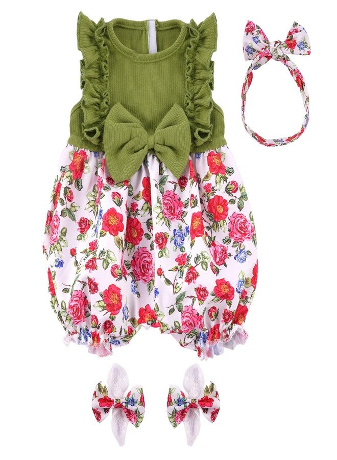 BABESIDE طقم ملابس دمية طفل حديث الولادة من بيبي سايد، مكون من 3 قطع، مناسب لدمى الأطفال من 17 إلى 20 بوصة، يتضمن بذلة مزينة بالزهور، وعصابة رأس مزينة بفيونكة، وجوارب، لدمى الفتيات الواقعية. - Image 1