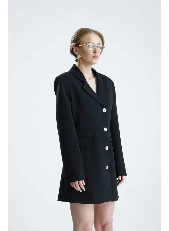 GACACOLLECTION SOARE Black Jacket Dress with Back Tie.