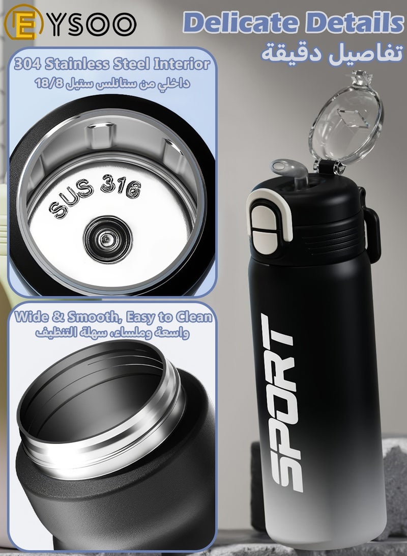 EYSOO Insulated Water Bottle 680ml Stainless Steel Water Flask Leakproof Sports Water Bottle Vacuum Insulated Bottle Keeping Cold Water Bottle with Straw (Black) - Image 5