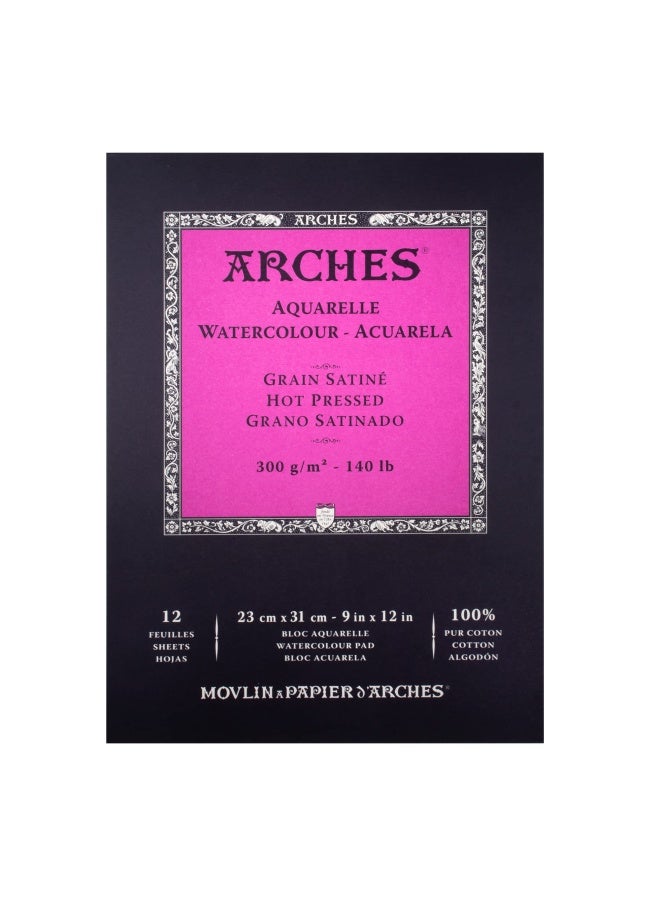 Arches دفتر ألوان مائية 9X12 بوصة ورق قطن طبيعي أبيض 100 12 ورقة ورق ألوان مائية مضغوط 140 رطل ورق فني للألوان المائية والغواش والحبر والأكريليك والمزيد - Image 1