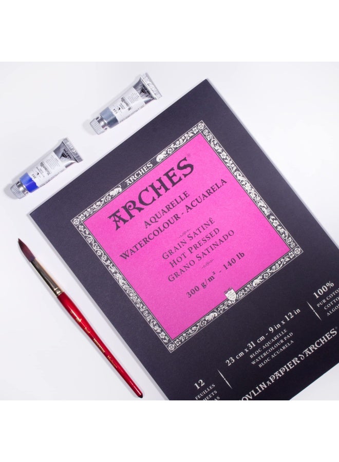 Arches دفتر ألوان مائية 9X12 بوصة ورق قطن طبيعي أبيض 100 12 ورقة ورق ألوان مائية مضغوط 140 رطل ورق فني للألوان المائية والغواش والحبر والأكريليك والمزيد - Image 2